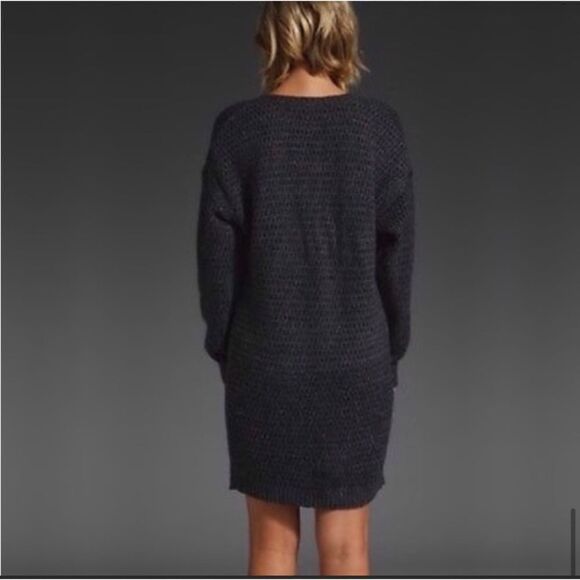 Theory Gray Avelina Airmix Wool Mohair Blend Open Knit Sweater Dress, Medium - Picture 2 of 16